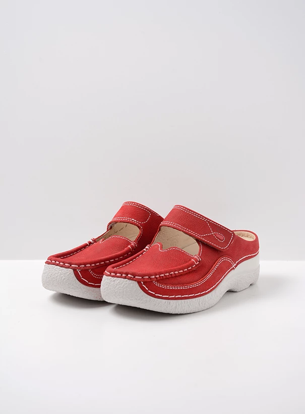 wolky comfort shoes 06227 roll slipper 11570 red summer nubuck front