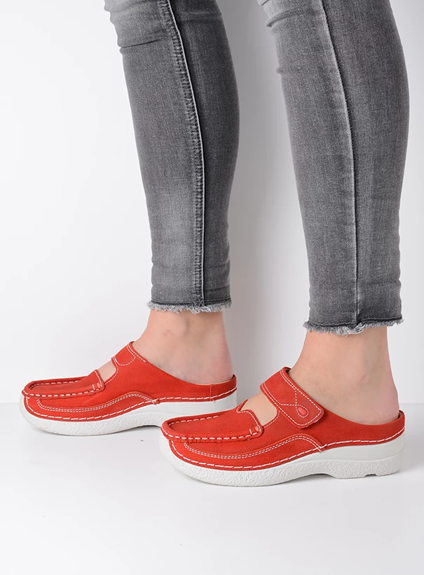 wolky comfort shoes 06227 roll slipper 11570 red summer nubuck sfeer