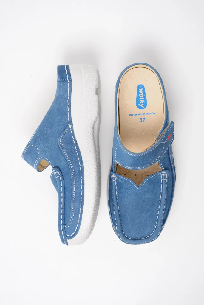wolky comfort shoes 06227 roll slipper 11803 dodger blue nubuck top