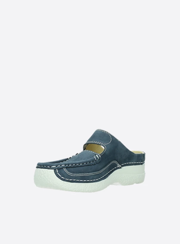 wolky comfort shoes 06227 roll slipper 11820 denimblue nubuck front