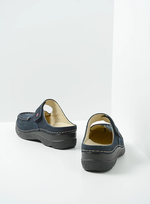 wolky comfort shoes 06227 roll slipper 13800 blue nubuck back