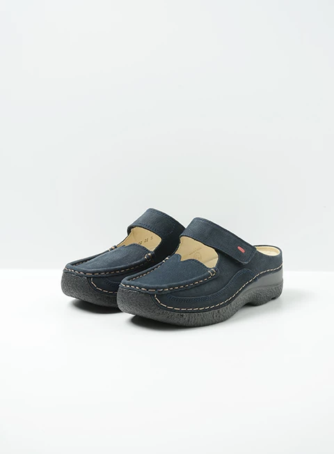 wolky comfort shoes 06227 roll slipper 13800 blue nubuck front