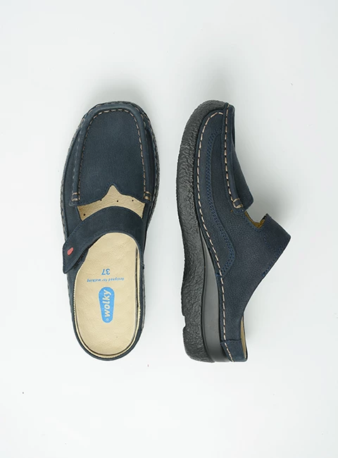 wolky comfort shoes 06227 roll slipper 13800 blue nubuck top