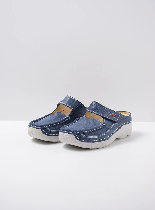 wolky comfort shoes 06227 roll slipper 15820 denim nubuck front