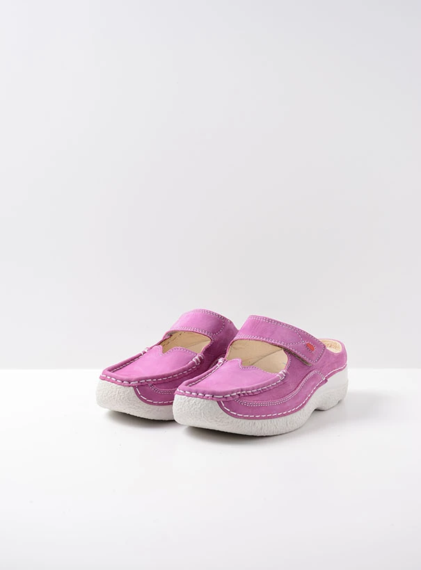 wolky comfort shoes 06227 roll slipper 16660 fuchsia nubuck front