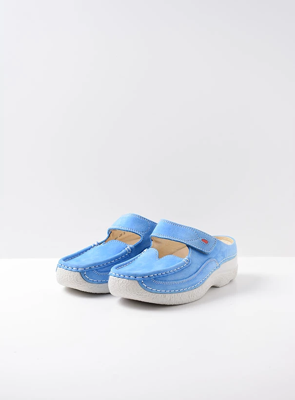 wolky comfort shoes 06227 roll slipper 16185 sky blue nubuck front