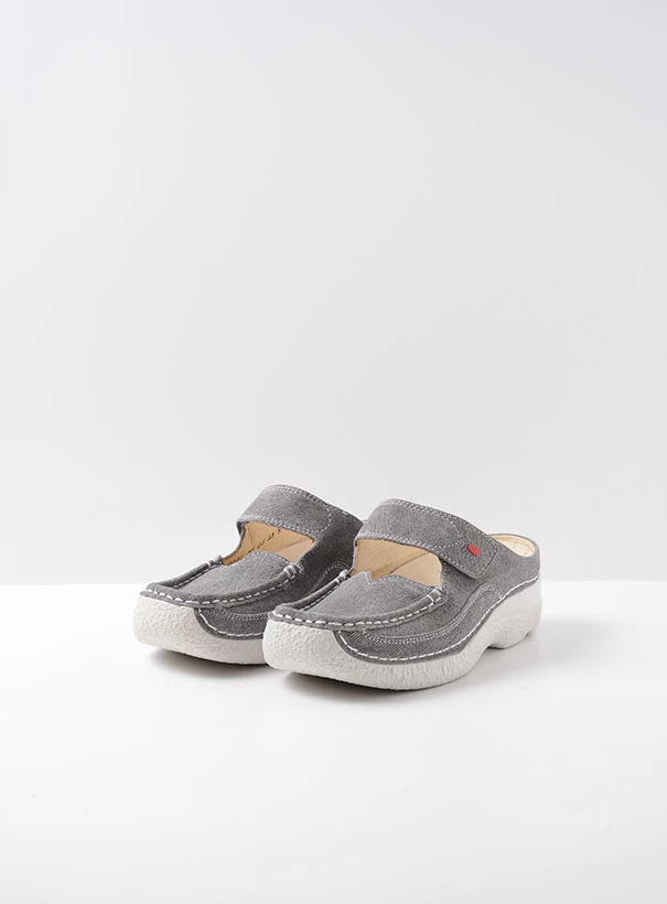 wolky comfort shoes 06227 roll slipper 93270 light grey suede front
