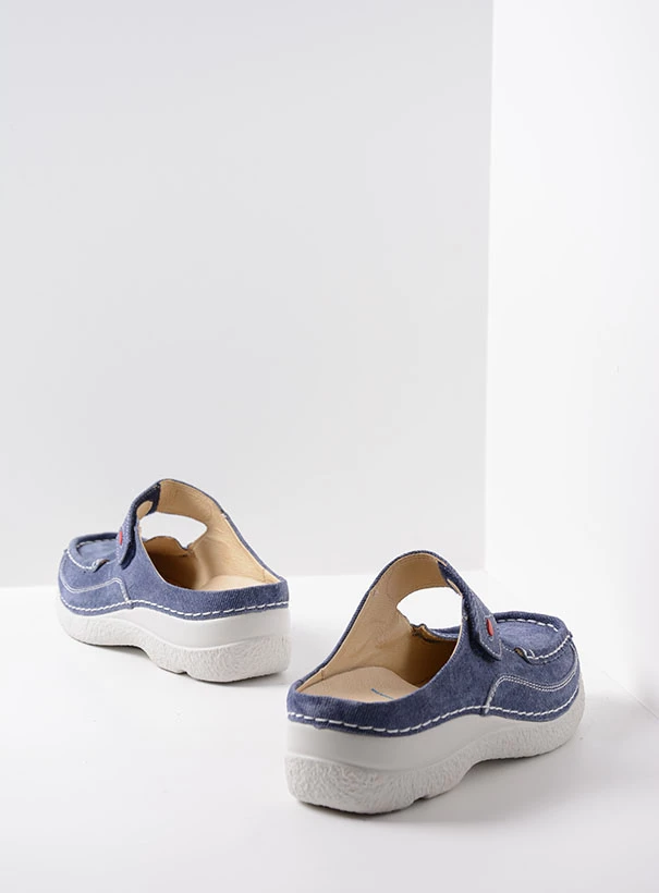 wolky comfort shoes 06227 roll slipper 93820 denim suede back