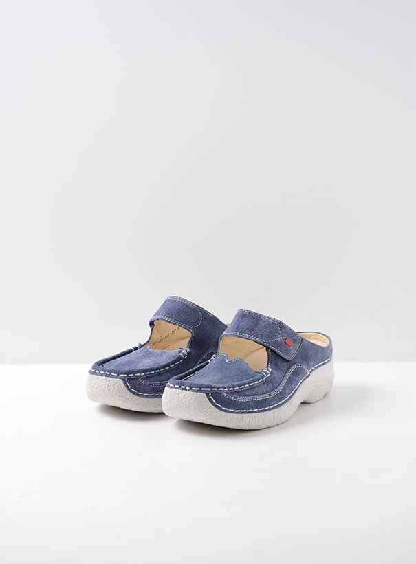 wolky comfort shoes 06227 roll slipper 93820 denim suede front