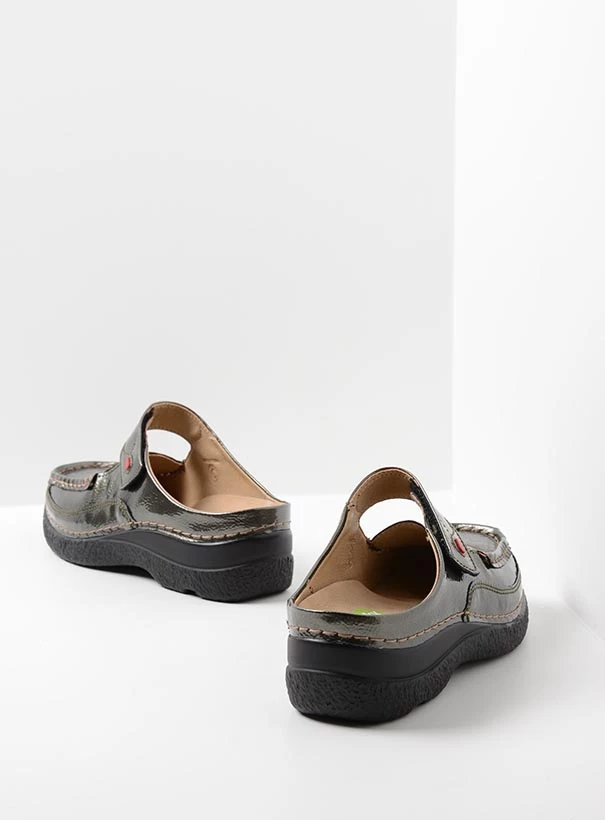 wolky comfort shoes 06232 roll slipper vegan 96700 greygreen vegan patent leather back