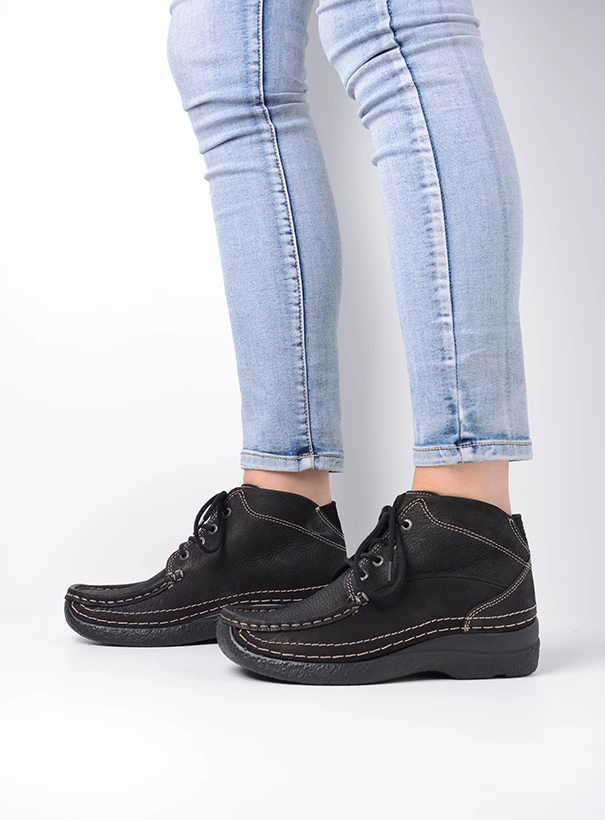 wolky high lace up shoes 06242 roll shoot 90000 black nubuck detail