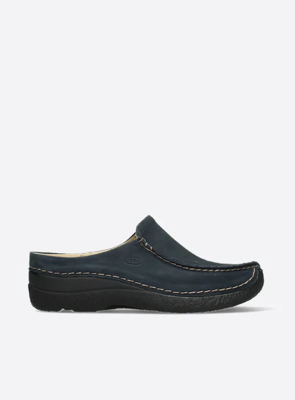 Wolky Seamy Slide - blue nubuck Clogs for women