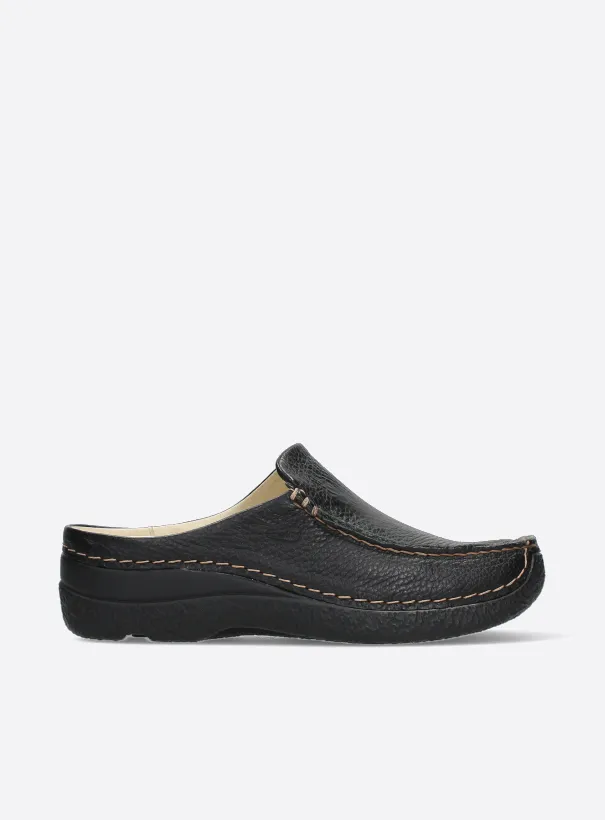 Wolky Seamy Slide - black printed leather Clogs for women