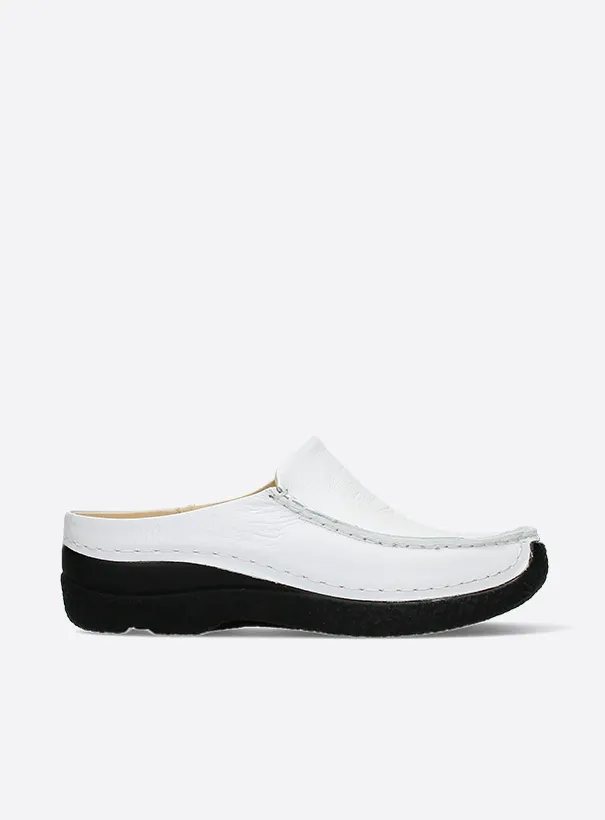 Wolky Seamy Slide - white printed leather Clogs for women