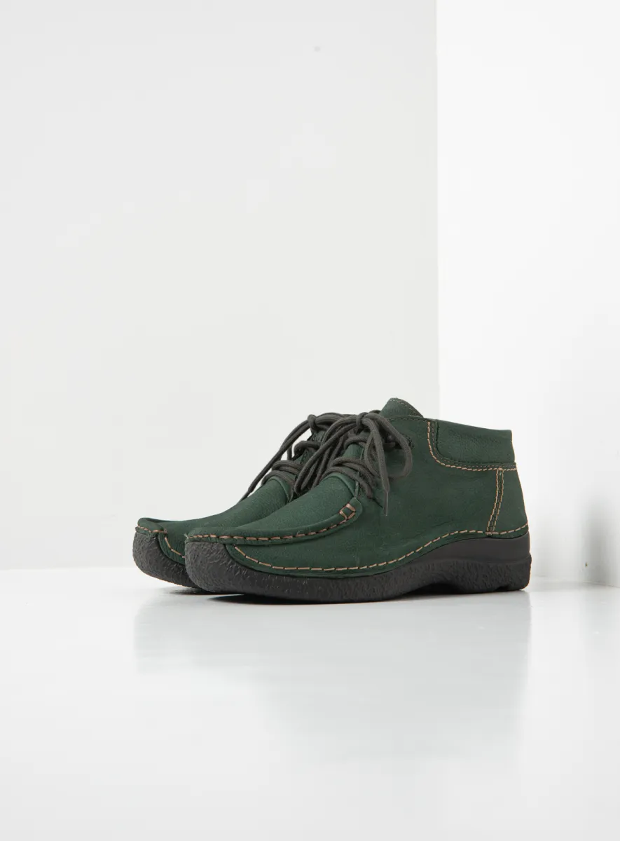 Wolky Seamy Moc - green nubuck Arch support shoes for women