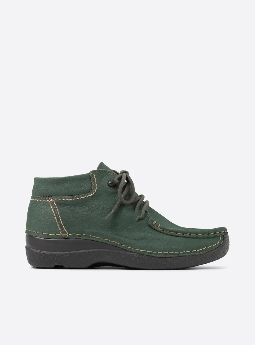 Wolky Seamy Moc - green nubuck Arch support shoes for women