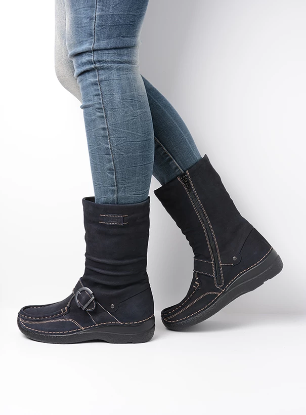 wolky mid calf boots 06267 roll jacky 11000 black nubuck detail