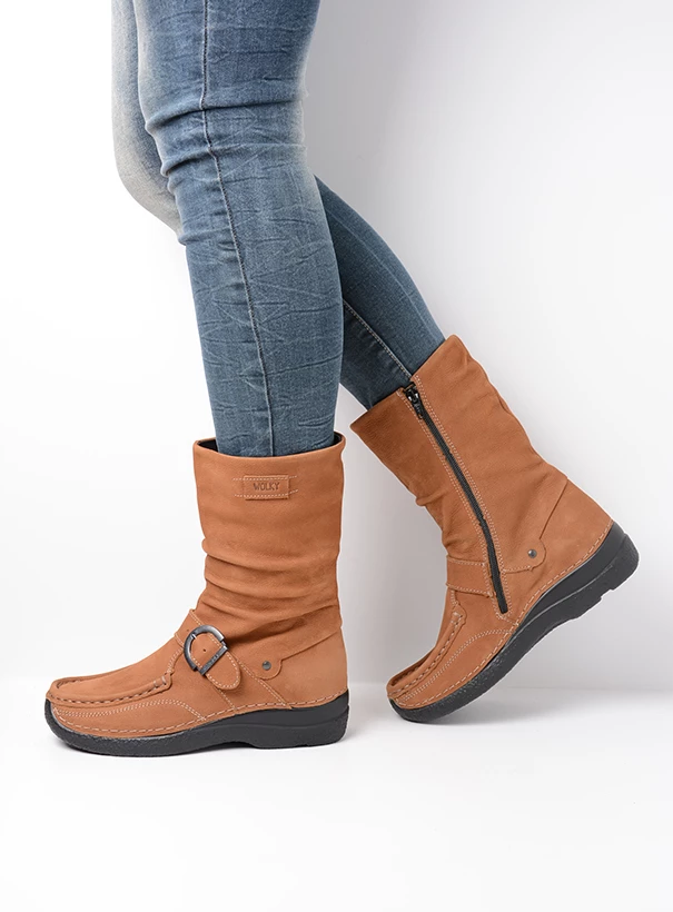 wolky mid calf boots 06267 roll jacky 11430 cognac nubuck detail