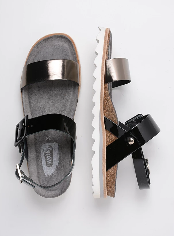 wolky sandals 08225 minori 60001 black bronze patent leather top