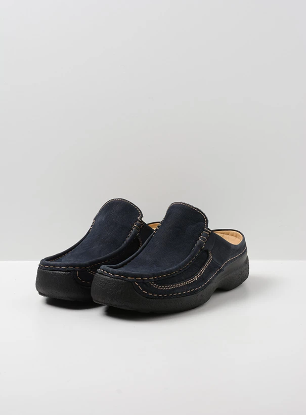 wolky comfortable shoes 09210 roll slide men 11800 blue nubuck front