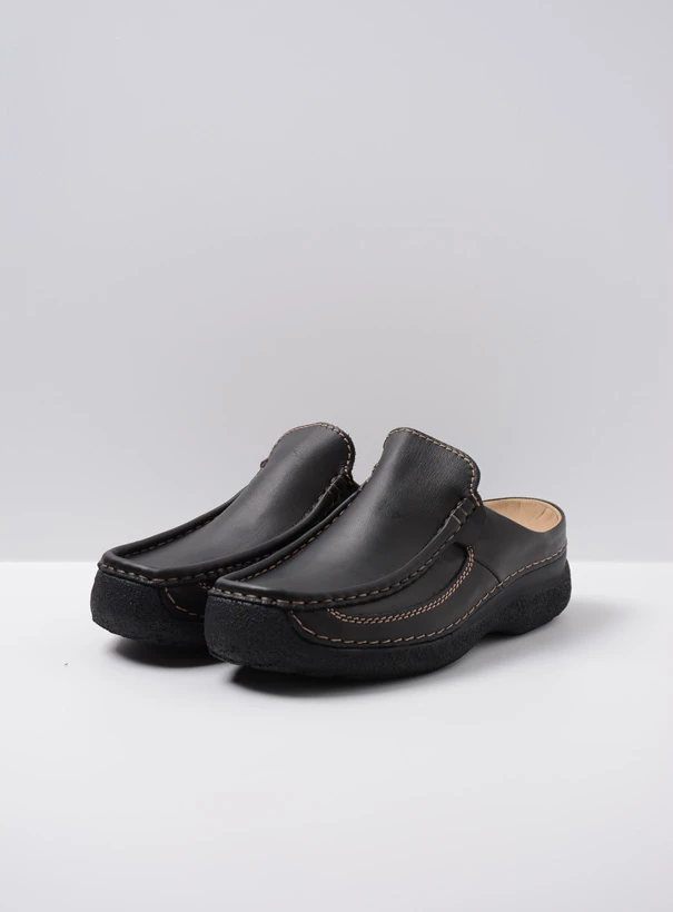 wolky comfortable shoes 09210 roll slide men 50000 black leather front